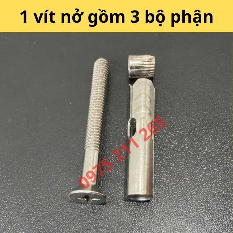 Tắc kê nở inox M6x50, đinh vít nở 3 cánh bắt âm tường - Ảnh 5